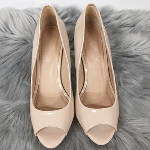 Aldo | Patent Leather Nude Peep Toe Heels